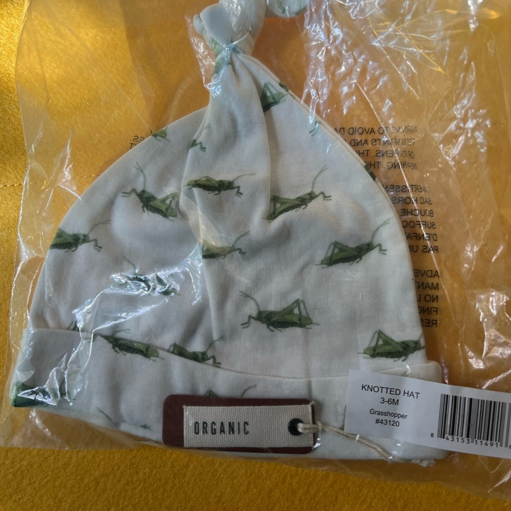 3-6m MILKBARN Organic Cotton Knotted Beanie Hat GRASSHOPPER print NEW infant cap
